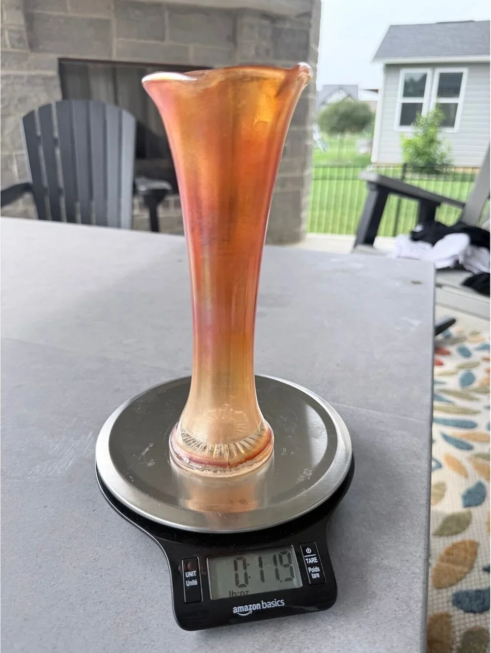 Vintage Marigold Carnival Glass Bud Vase Iridescent Trumpet Vase